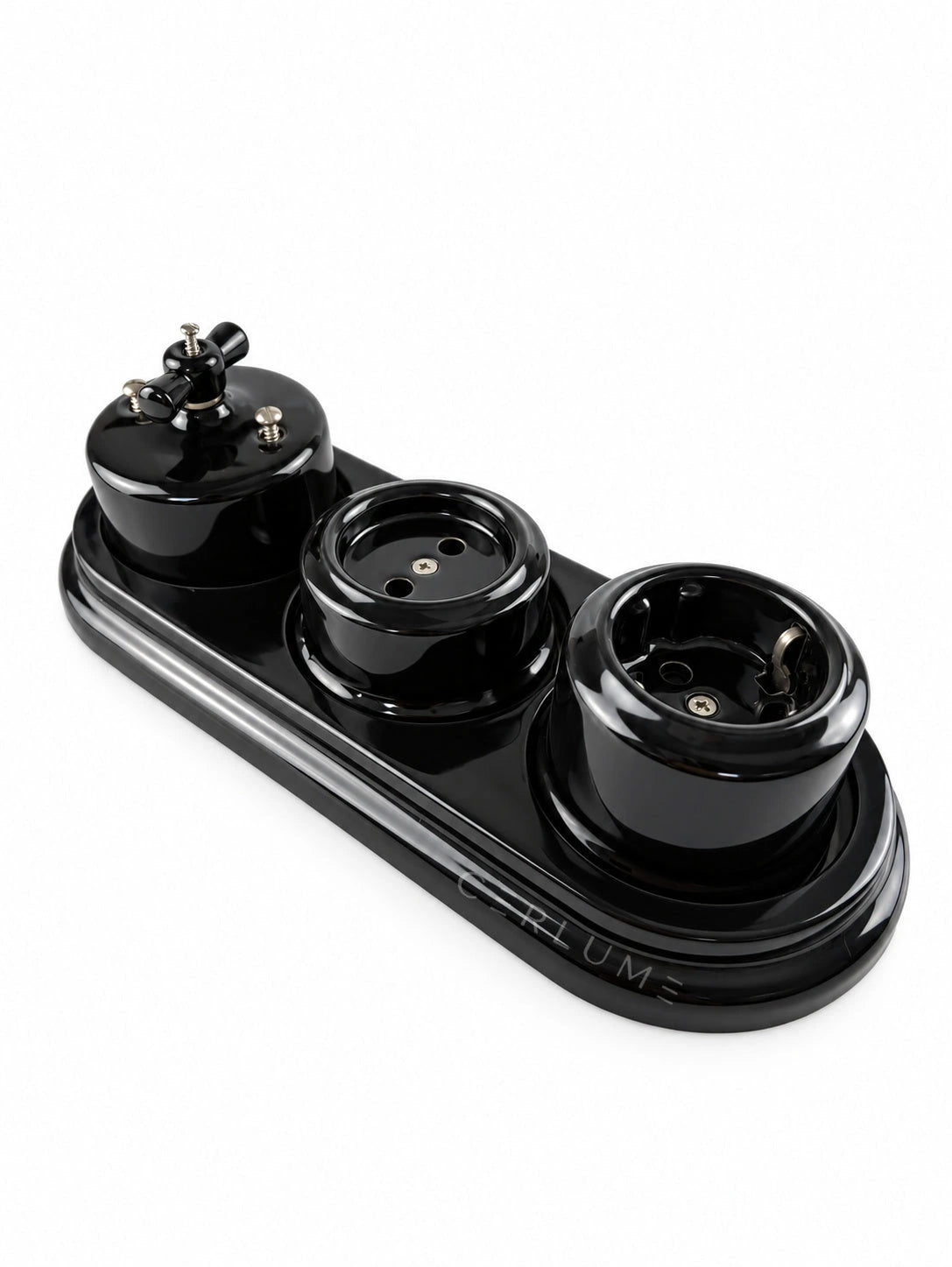 CERLUME black three-gang surface-mounted ceramic combination