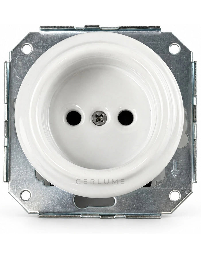 Flush-Mounted Ceramic French 2-Pin Socket Outlet