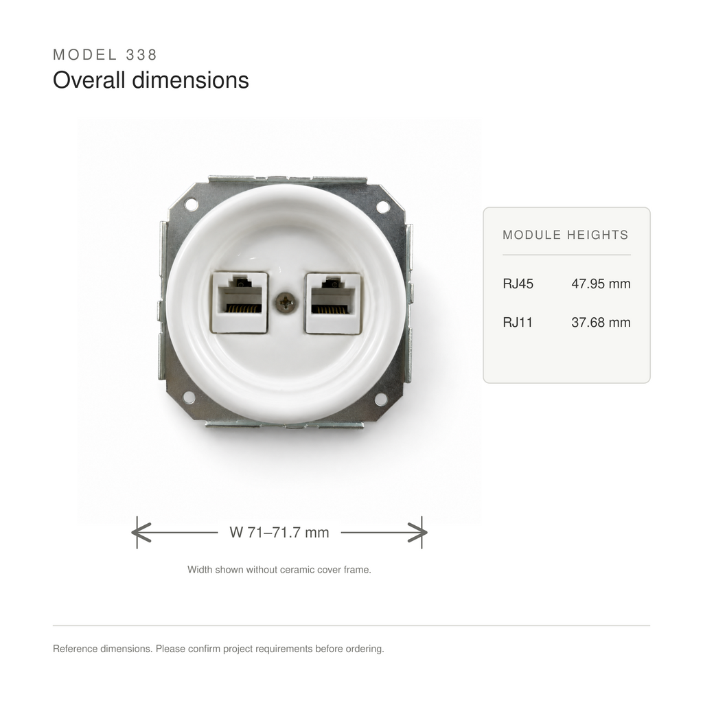 Flush-Mounted Ceramic Data/Telephone Socket — Model 338
