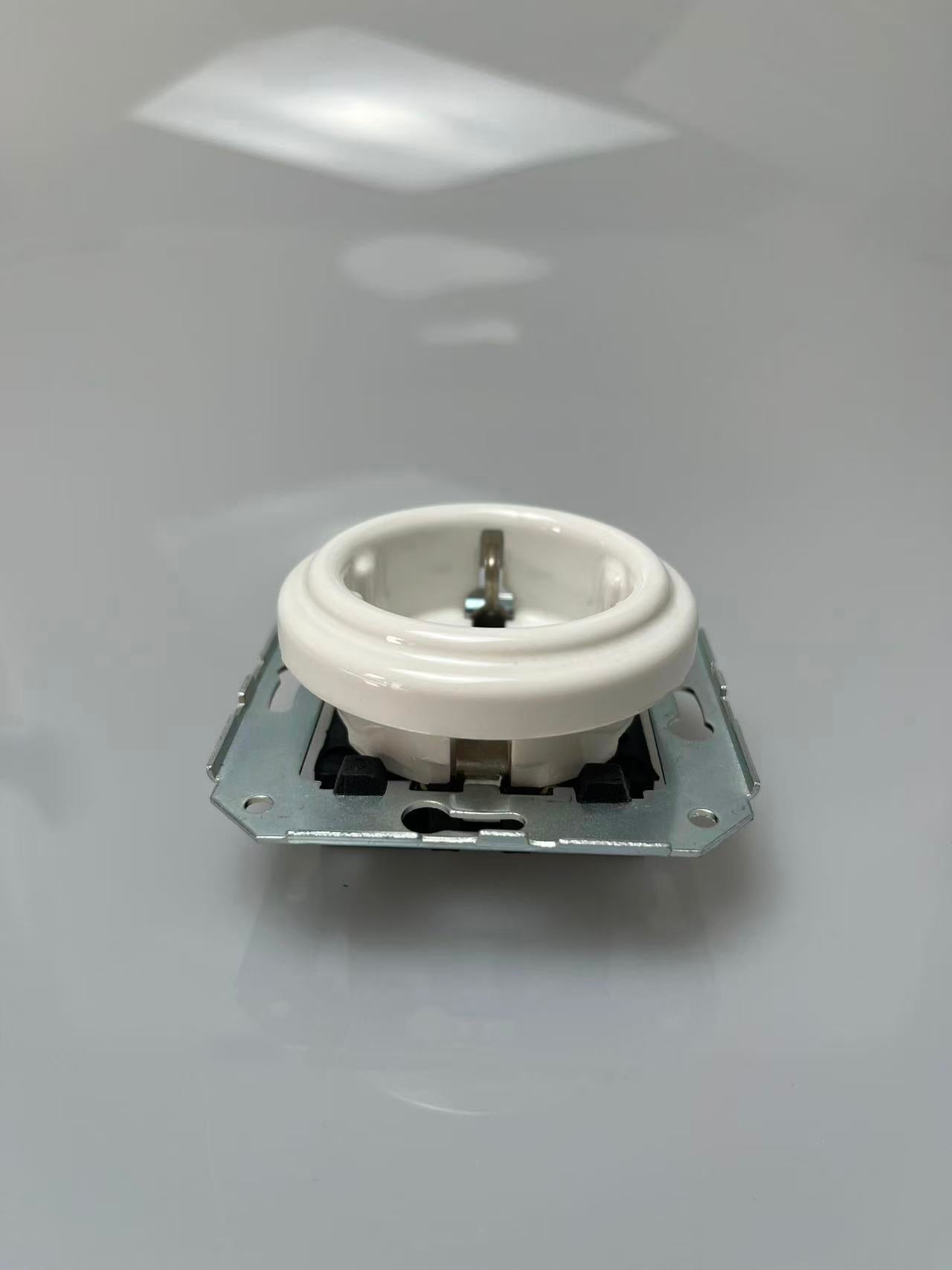 CERLUME Flush-Mounted Ceramic Schuko Socket Outlet, With Safety Shutters, Without Cover – White