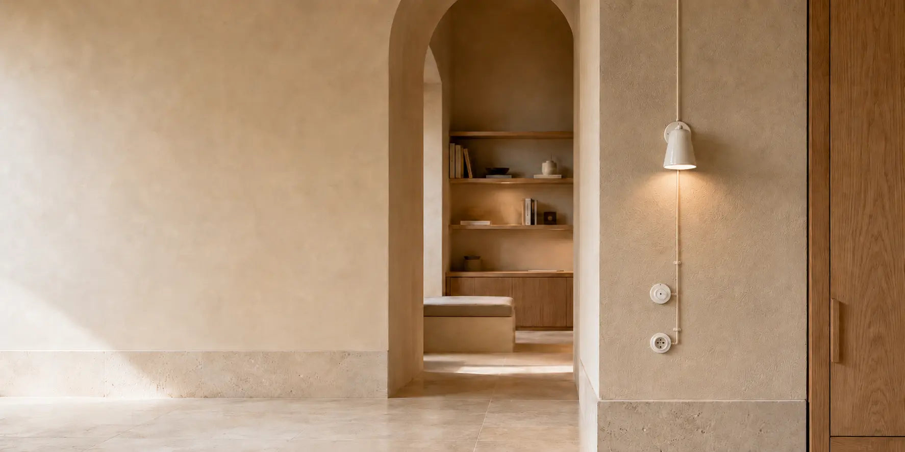 Warm European interior with CERLUME ceramic electrical details